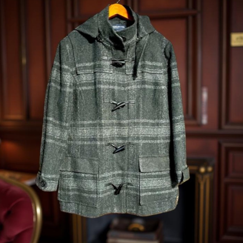 Jones New York Tweed Hooded Jacket black & Silver Wool blend GUC